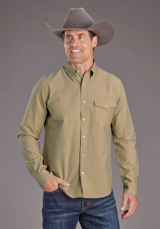 Men's Graphic - Printed Casual Shirts with Pop - Culture References for a Fun and Stylish LookStetson Mens 2447 Peached Oxford Khaki 100% Cotton 1 Pkt L/S Shirt
