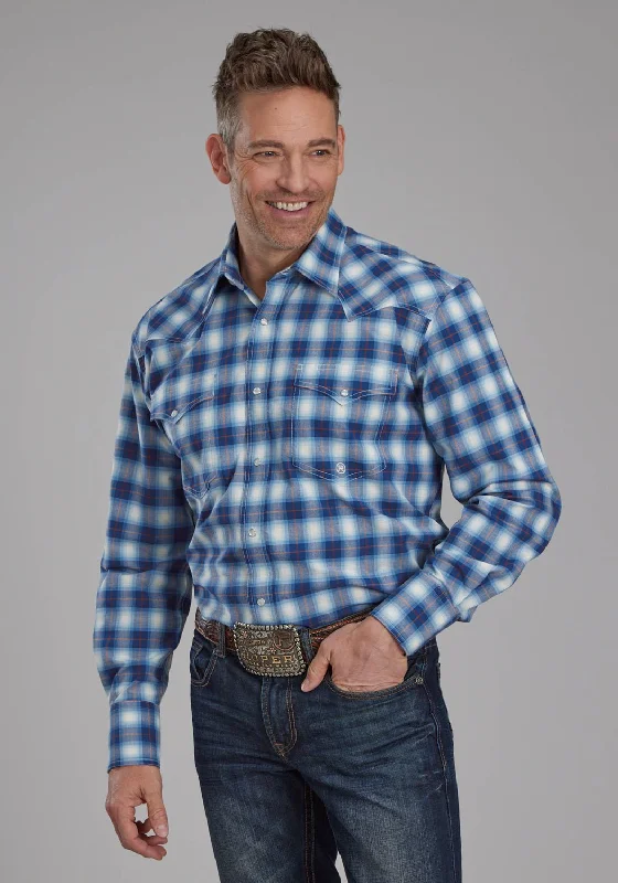 Men's Thermal - Lined Casual Shirts in Black for Added Warmth in Cold WeatherRoper Mens 2164 Stretch Plaid Blue Cotton Blend L/S Shirt Men's Thermal - Lined Casual Shirts in Black for Added Warmth in Cold WeatherRoper Mens 2164 Stretch Plaid Blue Cotton Blend L/S Shirt