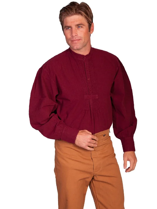 Men's Stretch - Fabric Casual Shirts in Navy Blue for a Comfortable and Flexible FitScully RangeWear Mens Burgundy 100% Cotton Vintage L/S Full Cut Shirt
