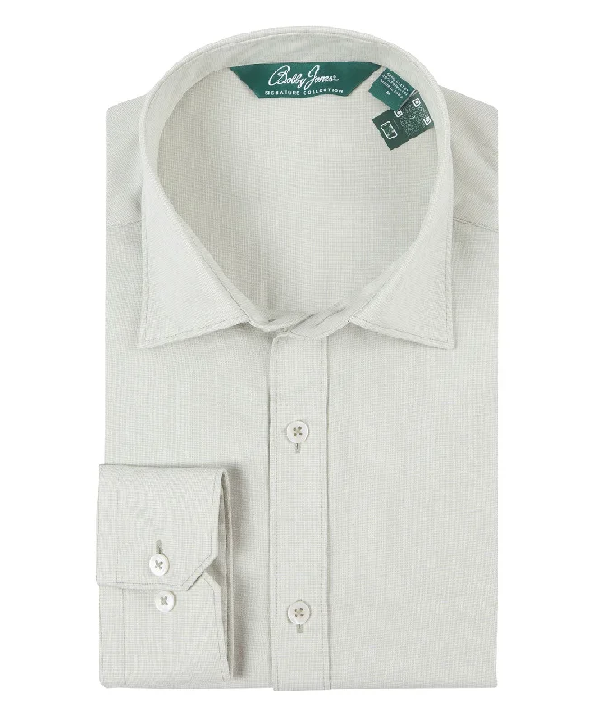 Men's Sustainable Recycled Material Casual Shirts for Eco - Conscious ConsumersSignature Berkeley Tonal Grid Jacquard Weave Wrinkle Resistant Long Sleeve Sport Shirt