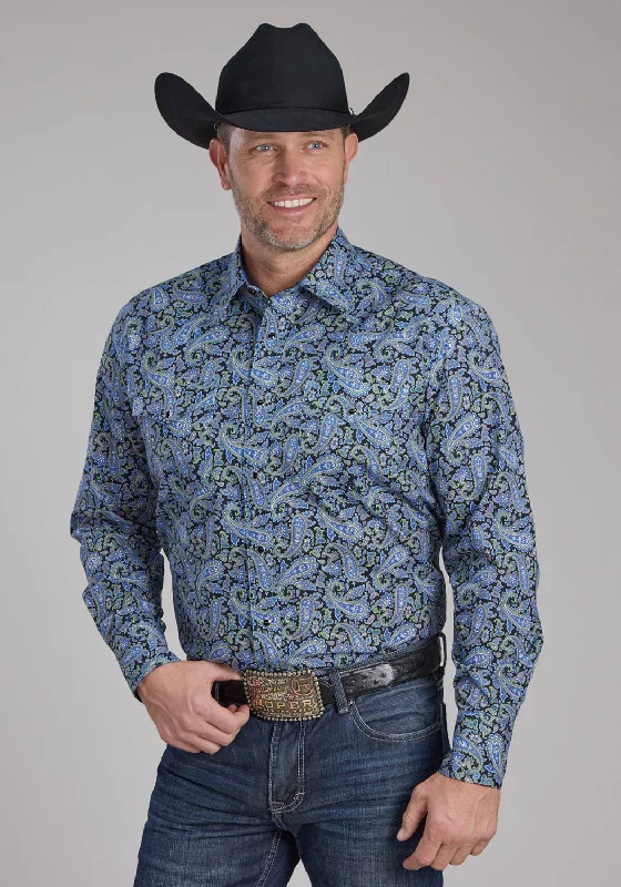 Men's Embroidered Detail Casual Shirts in Beige for a Touch of EleganceRoper Mens 2239 Cobalt Paisley Blue 100% Cotton L/S Shirt Men's Embroidered Detail Casual Shirts in Beige for a Touch of EleganceRoper Mens 2239 Cobalt Paisley Blue 100% Cotton L/S Shirt