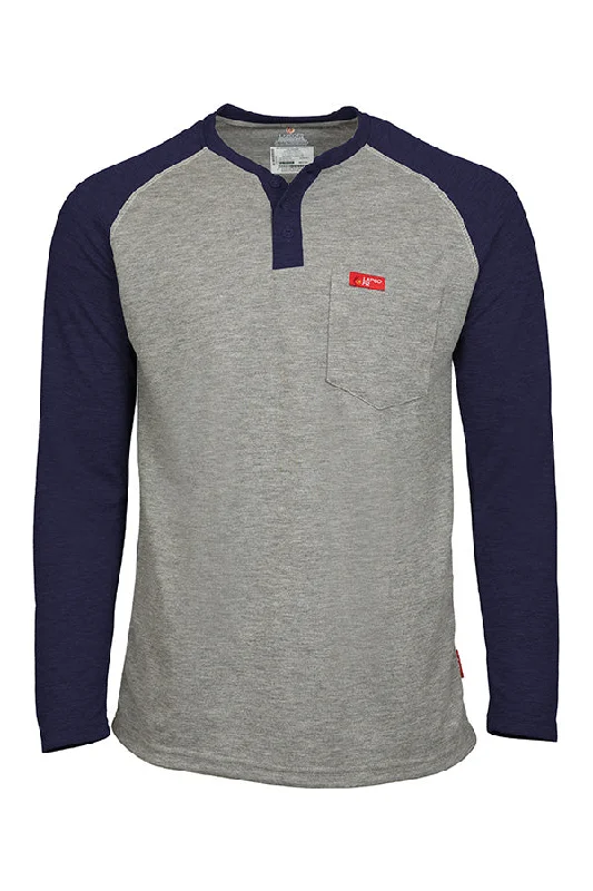 Men's Embroidered Detail Casual Shirts in Beige for a Touch of EleganceFlame-Resistant Raglan Sleeve Henley T-Shirt – 6oz. Tecasafe® Plus | Gray-Navy Men's Embroidered Detail Casual Shirts in Beige for a Touch of EleganceFlame-Resistant Raglan Sleeve Henley T-Shirt – 6oz. Tecasafe® Plus | Gray-Navy