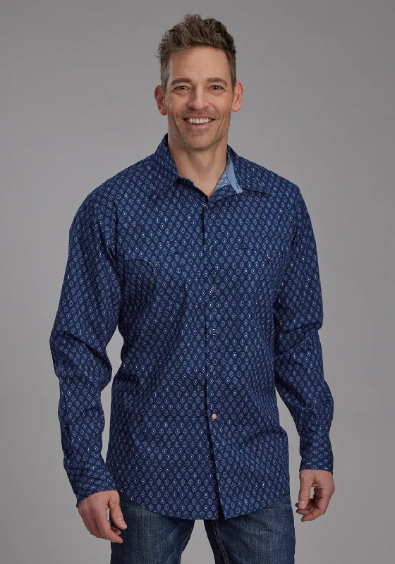 Men's Long - Line Oversized Casual Shirts in Dark Gray for a Relaxed and Modern LookRoper Mens 2177 Aztecs Blue 100% Cotton L/S Shirt Men's Long - Line Oversized Casual Shirts in Dark Gray for a Relaxed and Modern LookRoper Mens 2177 Aztecs Blue 100% Cotton L/S Shirt