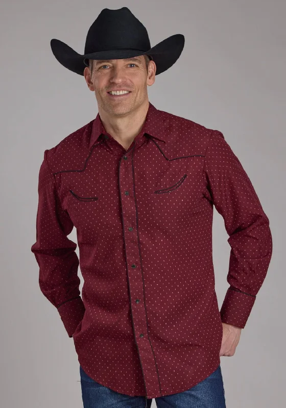 Men's Tailored Fit Checkered Casual Shirts in Multicolor for a Smart - Casual EnsembleRoper Mens 2287 Dot Print Fancy Wine Poly/Cotton L/S Shirt Men's Tailored Fit Checkered Casual Shirts in Multicolor for a Smart - Casual EnsembleRoper Mens 2287 Dot Print Fancy Wine Poly/Cotton L/S Shirt