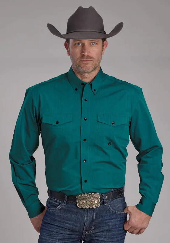 Men's Thermal - Lined Casual Shirts in Black for Added Warmth in Cold WeatherRoper Mens 2249 Black Fill Teal 100% Cotton Btn L/S Shirt