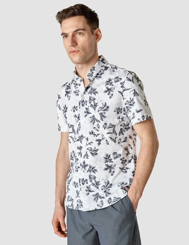 Men's Thermal - Lined Casual Shirts in Black for Added Warmth in Cold WeatherClassic Short Sleeve Shirt Navy Flower