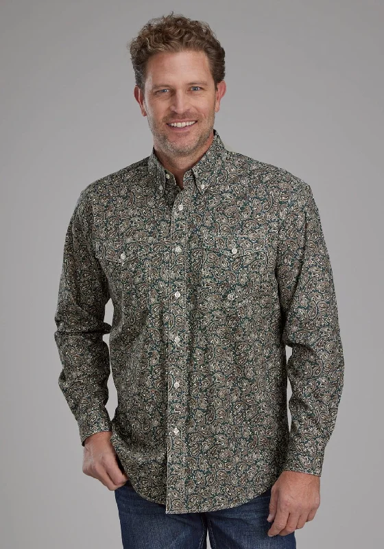 Men's Shearling - Lined Collar Casual Shirts in Brown for a Rustic and Warm AppealRoper Mens 2150 Oak Paisley Brown 100% Cotton Btn L/S Shirt