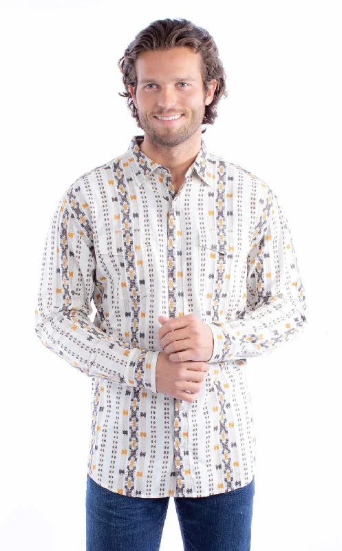 Men's Button - Down Oxford Casual Shirts in Crisp White for a Classic and Versatile StyleScully Mens Dobby Stripe Natural 100% Cotton L/S Shirt