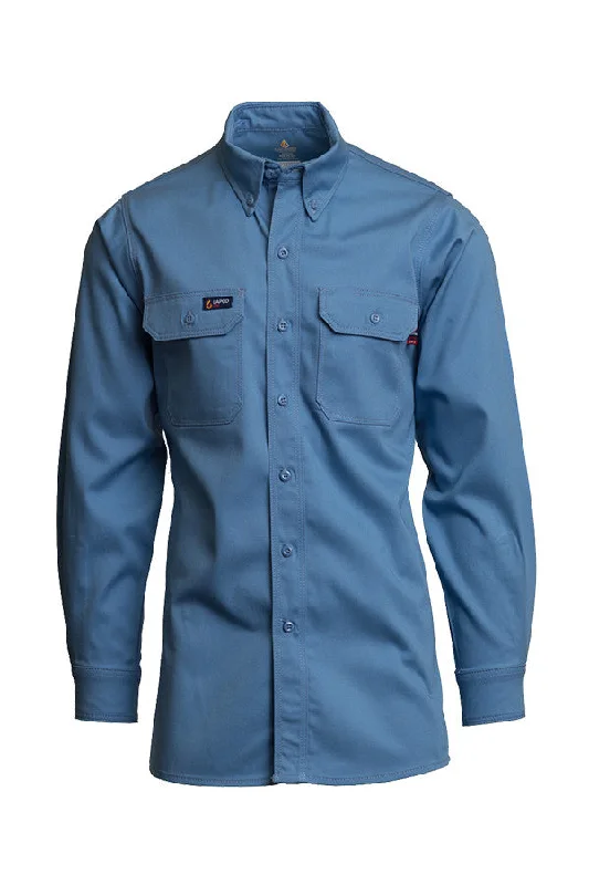 Men's Wrinkle - Resistant Polyester Blend Casual Shirts for Easy Travel and MaintenanceFR Uniform Shirt | 7oz. 100% Cotton | Medium Blue