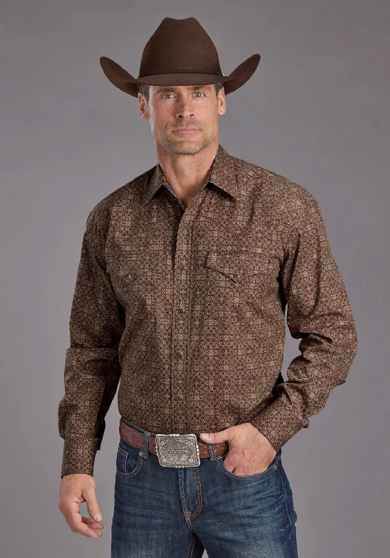 Men's Organic Cotton Casual Shirts with a Soft Handfeel for Everyday ComfortStetson Mens 2232 Vintage Ornamental Brown 100% Cotton L/S Shirt