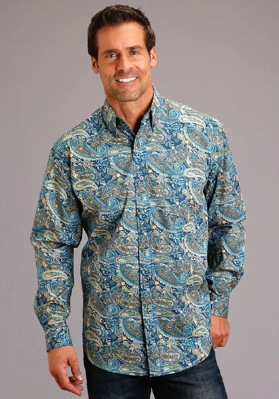 Men's Linen Blend Casual Shirts with Roll - Up Sleeves for a Summer Beach LookStetson Mens Blue 100% Cotton Fall Paisley BD L/S 1 Pkt Shirt Men's Linen Blend Casual Shirts with Roll - Up Sleeves for a Summer Beach LookStetson Mens Blue 100% Cotton Fall Paisley BD L/S 1 Pkt Shirt