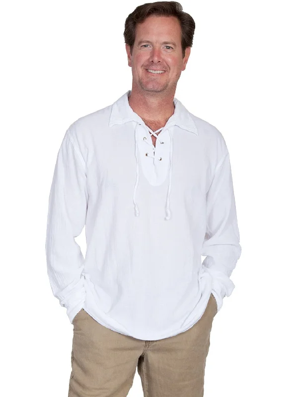 Men's Wrinkle - Resistant Polyester Blend Casual Shirts for Easy Travel and MaintenanceScully Cantina Mens White 100% Cotton Laceup Pullover Shirt