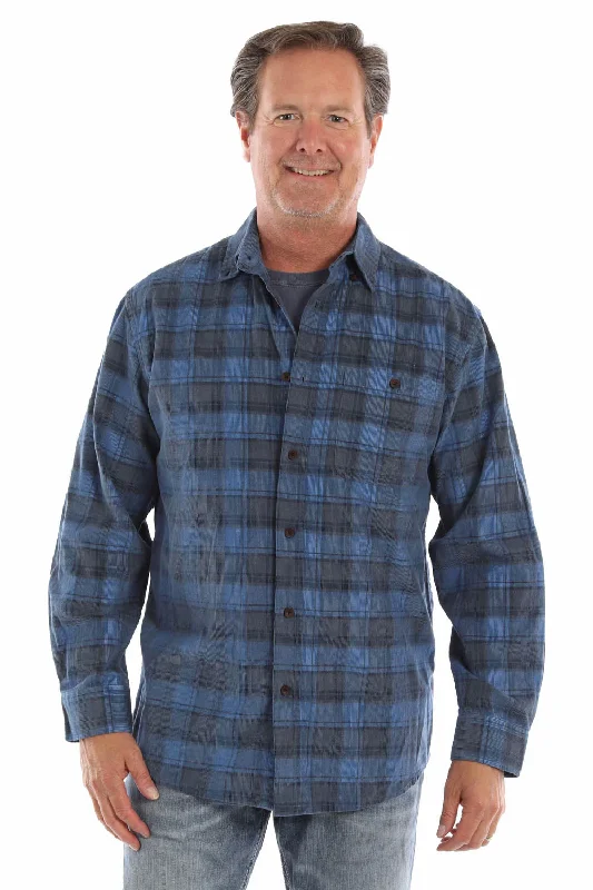 Men's Organic Cotton Casual Shirts with a Soft Handfeel for Everyday ComfortScully Mens Yarn Dyed Cord Blue 100% Cotton Plaid L/S Shirt
