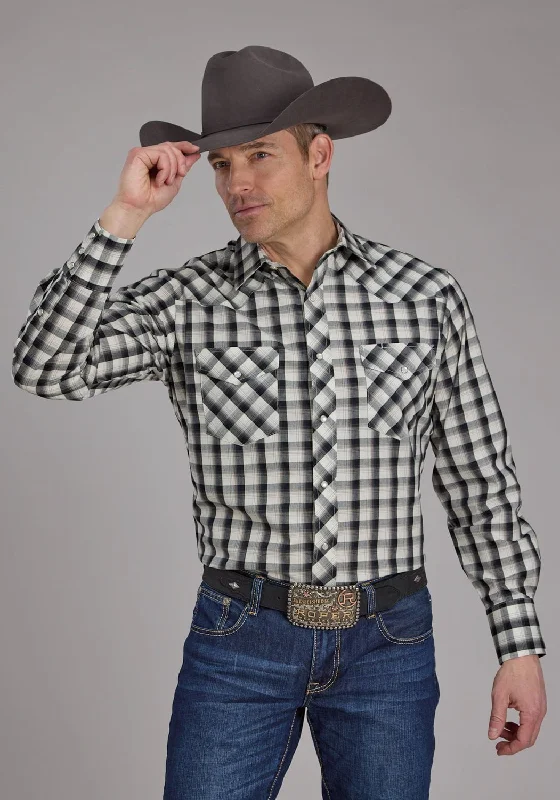 Men's Embroidered Detail Casual Shirts in Beige for a Touch of EleganceRoper Mens 2125 Plaid Blue/Black Cotton Blend L/S Shirt Men's Embroidered Detail Casual Shirts in Beige for a Touch of EleganceRoper Mens 2125 Plaid Blue/Black Cotton Blend L/S Shirt