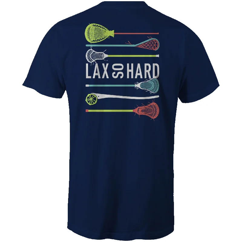 Men's Two - Tone Contrast Panel Casual Shirts in White and Navy for a Stylish and Eye - Catching DesignMens Lacrosse Stick Colors T-Shirt - Navy Blue