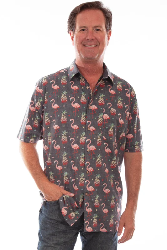 Men's Thermal - Lined Casual Shirts in Black for Added Warmth in Cold WeatherScully Mens Black 100% Cotton Hawaiian Flamingo S/S Shirt XL
