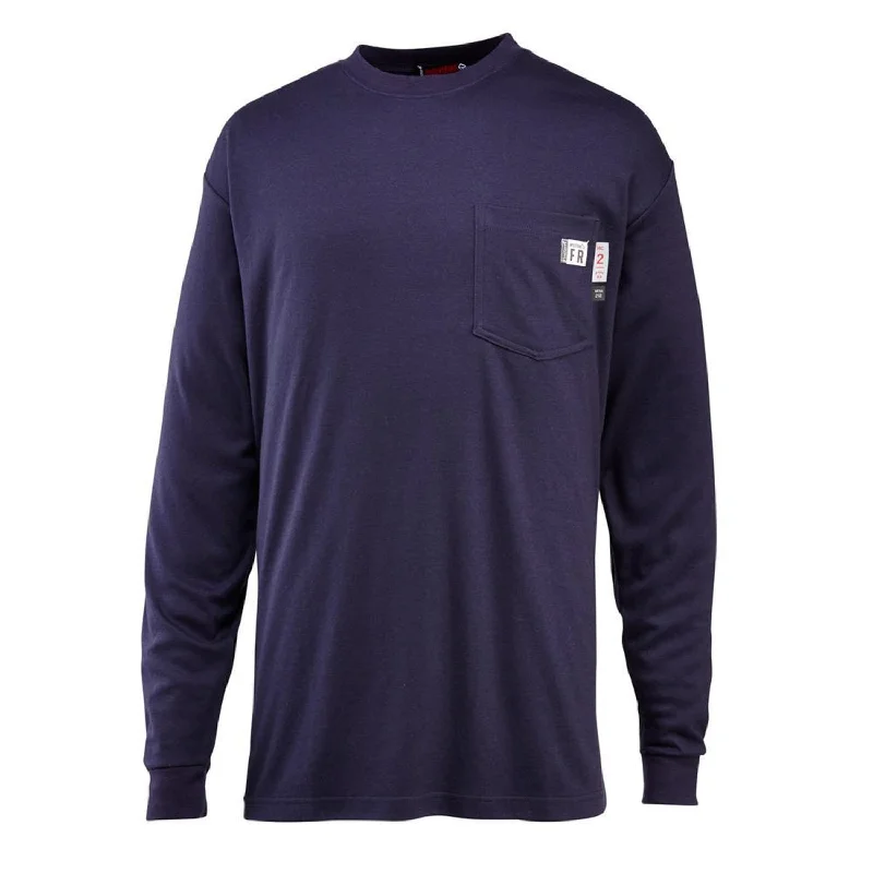 Men's Linen Blend Casual Shirts with Roll - Up Sleeves for a Summer Beach LookWolverine Mens Navy 100% Cotton Firezero Tee FR L/S T-Shirt