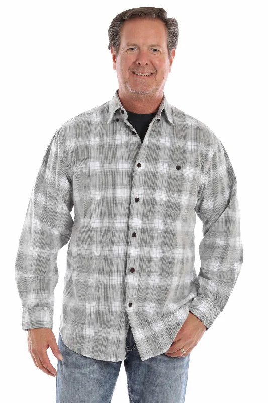Men's Linen Blend Casual Shirts with Roll - Up Sleeves for a Summer Beach LookScully Mens Yarn Dyed Cord Black/White 100% Cotton L/S Shirt