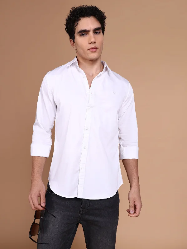 Men's Slim - Fit Printed Floral Casual Shirts in Pastel Colors for a Spring - Inspired VibeMen White Solid Shirt Men's Slim - Fit Printed Floral Casual Shirts in Pastel Colors for a Spring - Inspired VibeMen White Solid Shirt