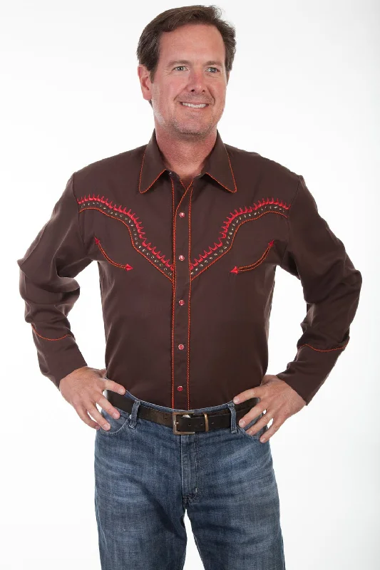Men's Shearling - Lined Collar Casual Shirts in Brown for a Rustic and Warm AppealScully Mens Thunder Bird Chocolate Poly/Rayon L/S Shirt Men's Shearling - Lined Collar Casual Shirts in Brown for a Rustic and Warm AppealScully Mens Thunder Bird Chocolate Poly/Rayon L/S Shirt