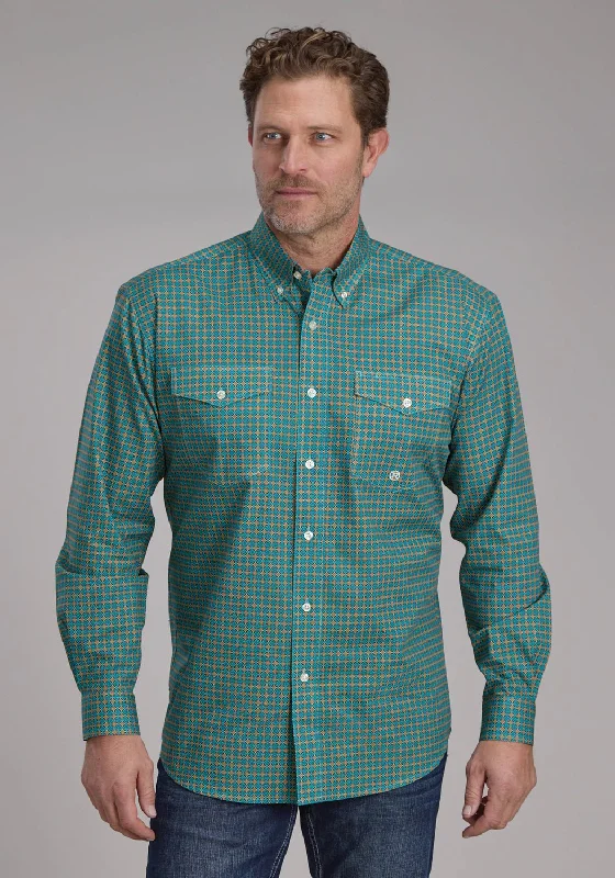 Men's Retro - Style Hawaiian Print Casual Shirts in Bold Patterns for a Tropical VacationRoper Mens 2244 Castile Foulard Turquoise 100% Cotton Btn L/S Shirt Men's Retro - Style Hawaiian Print Casual Shirts in Bold Patterns for a Tropical VacationRoper Mens 2244 Castile Foulard Turquoise 100% Cotton Btn L/S Shirt