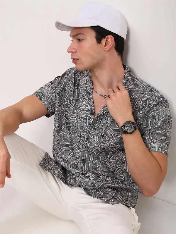 Men's Graphic - Printed Casual Shirts with Pop - Culture References for a Fun and Stylish LookMen Green Floral Cuban Collar Shirt Men's Graphic - Printed Casual Shirts with Pop - Culture References for a Fun and Stylish LookMen Green Floral Cuban Collar Shirt