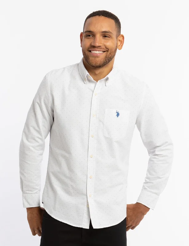 Men's Slim - Fit Printed Floral Casual Shirts in Pastel Colors for a Spring - Inspired VibeDOT PRINT LONG SLEEVE OXFORD SHIRT Men's Slim - Fit Printed Floral Casual Shirts in Pastel Colors for a Spring - Inspired VibeDOT PRINT LONG SLEEVE OXFORD SHIRT