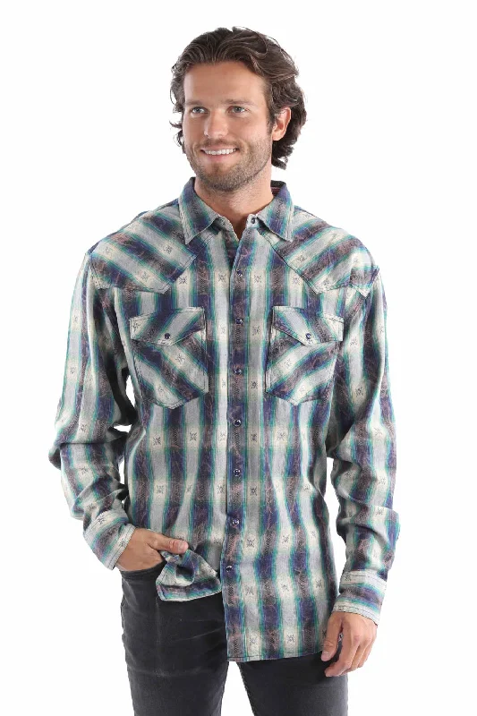 Men's Button - Down Oxford Casual Shirts in Crisp White for a Classic and Versatile StyleScully Mens Dobby Marble Washed Purple/Cream 100% Cotton L/S Shirt