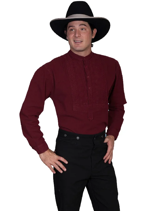 Men's Linen Blend Casual Shirts with Roll - Up Sleeves for a Summer Beach LookScully RangeWear Mens Burgundy 100% Cotton Inset Paisley L/S Western Shirt XL