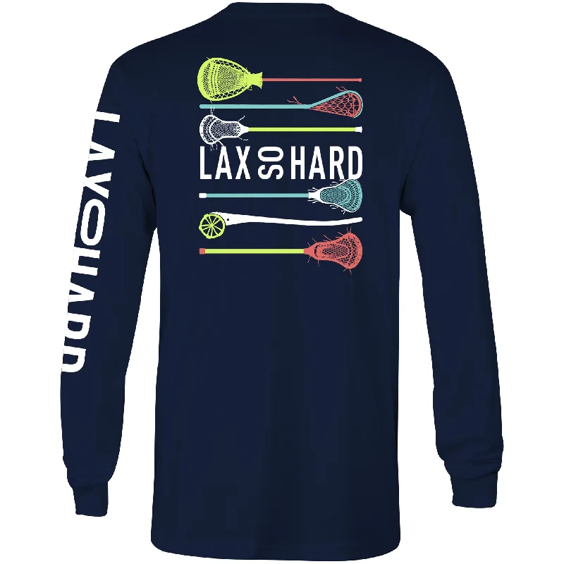 Men's Long - Line Oversized Casual Shirts in Dark Gray for a Relaxed and Modern LookMens Lacrosse Stick Colors Long Sleeve T-Shirt - Navy Blue