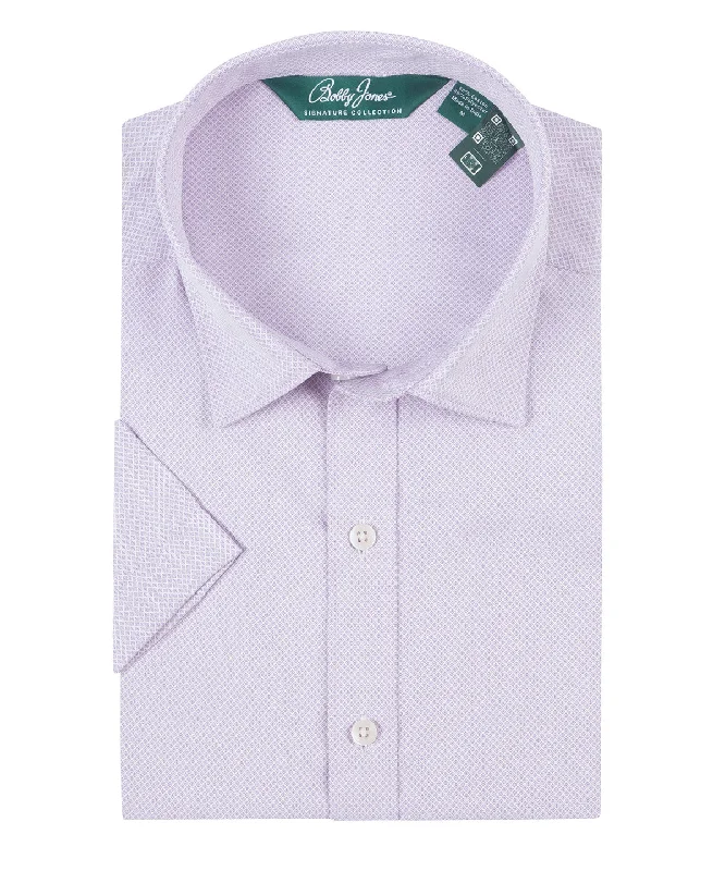Men's Two - Tone Contrast Panel Casual Shirts in White and Navy for a Stylish and Eye - Catching DesignSignature Palmetto Micro Geo Print Wrinkle Resistant Short Sleeve Sport Shirt Men's Two - Tone Contrast Panel Casual Shirts in White and Navy for a Stylish and Eye - Catching DesignSignature Palmetto Micro Geo Print Wrinkle Resistant Short Sleeve Sport Shirt