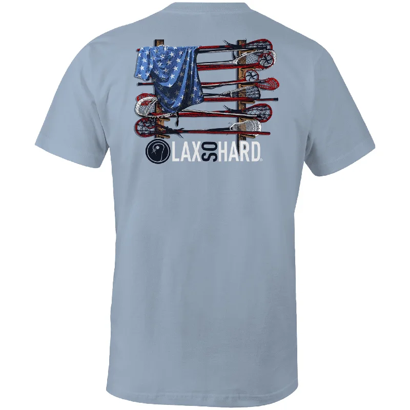 Men's Embroidered Detail Casual Shirts in Beige for a Touch of EleganceMens Lacrosse Stick American Flag T-Shirt - Light Blue