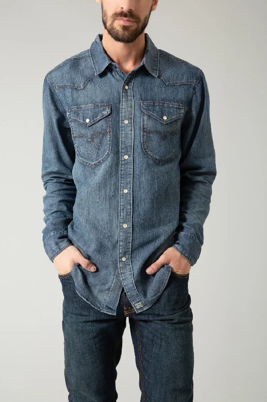 Men's Moisture - Wicking Performance Fabric Casual Shirts for Outdoor ActivitiesKimes Ranch Mens Grimes Denim Dress Dark Indigo Cotton Blend L/S Shirt