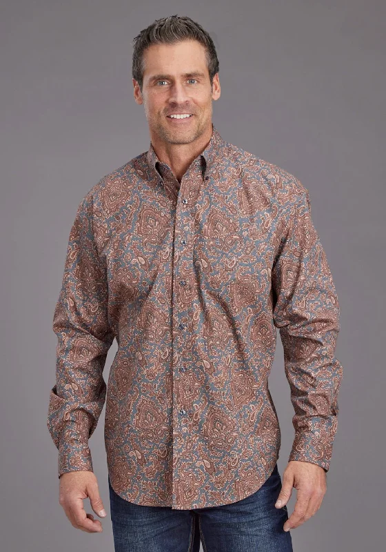 Men's Shearling - Lined Collar Casual Shirts in Brown for a Rustic and Warm AppealStetson Mens 2143 Copper Paisley Brown 100% Cotton 1 Pkt L/S Shirt