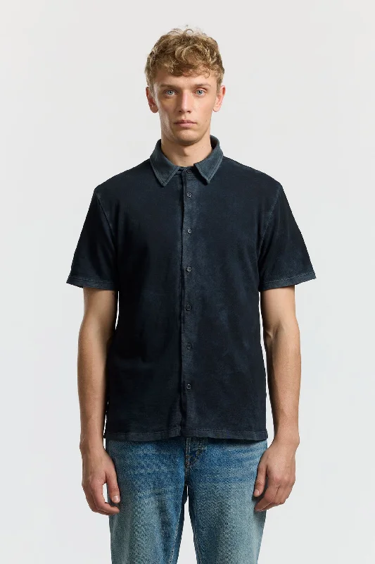 Men's Stretch - Fabric Casual Shirts in Navy Blue for a Comfortable and Flexible FitPresley Short Sleeve Buttondown