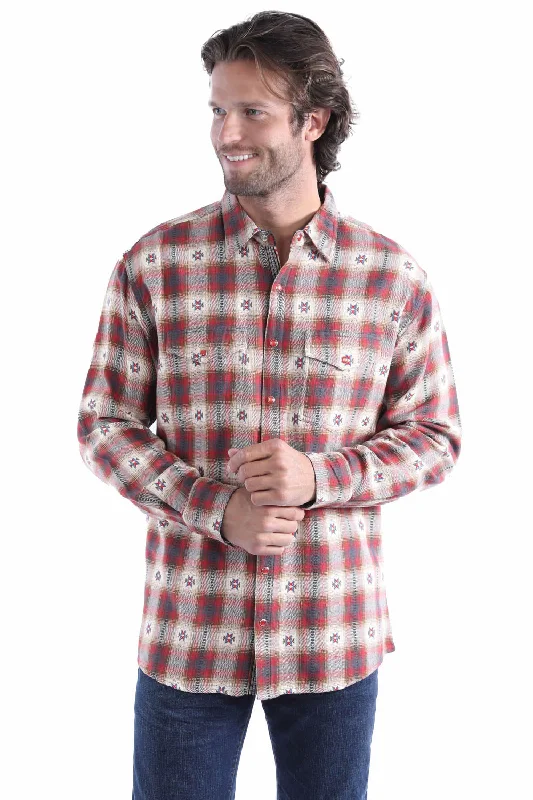 Men's Short - Sleeve Linen Casual Shirts in Light Khaki for a Breathable Summer OptionScully Mens Dobby Yarn Dyed Red/Tan 100% Cotton L/S Shirt