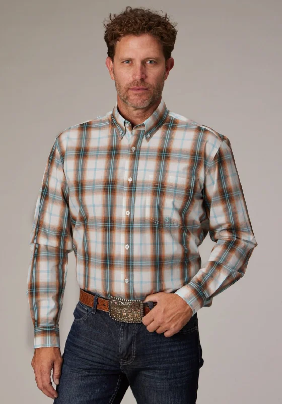 Men's Distressed Denim Casual Shirts with Frayed Edges for a Trendy and Rugged LookRoper Mens Desert Spring Plaid Orange 100% Cotton 1 Pkt L/S Shirt