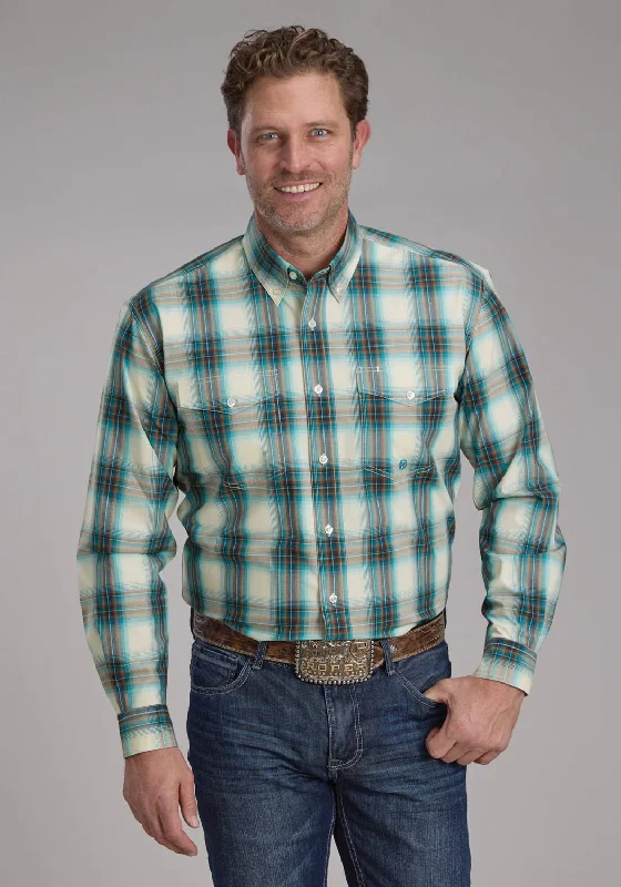 Men's Retro - Style Hawaiian Print Casual Shirts in Bold Patterns for a Tropical VacationRoper Mens 2245 Taos Ombre Plaid Brown 100% Cotton Btn L/S Shirt