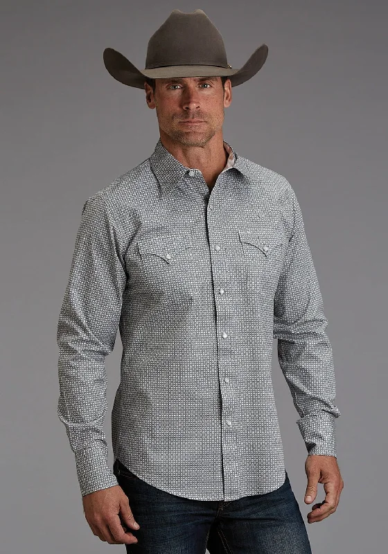 Men's Slim - Fit Printed Floral Casual Shirts in Pastel Colors for a Spring - Inspired VibeStetson Mens Reflection Geo Grey 100% Cotton L/S Shirt