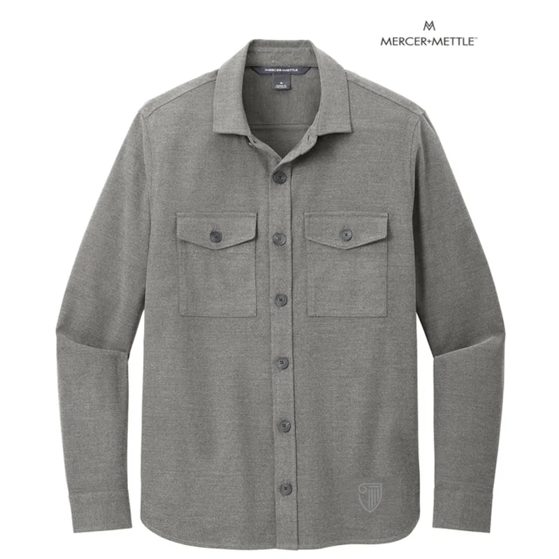 Men's Linen Blend Casual Shirts with Roll - Up Sleeves for a Summer Beach LookSTRAYER Mercer+Mettle™ Long Sleeve Twill Overshirt - Light Anchor Grey Heather