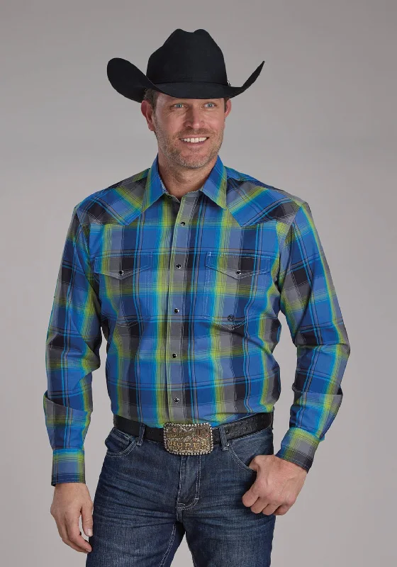 Men's Distressed Denim Casual Shirts with Frayed Edges for a Trendy and Rugged LookRoper Mens 2247 Cobalt Plaid Blue/Green 100% Cotton L/S Shirt Men's Distressed Denim Casual Shirts with Frayed Edges for a Trendy and Rugged LookRoper Mens 2247 Cobalt Plaid Blue/Green 100% Cotton L/S Shirt