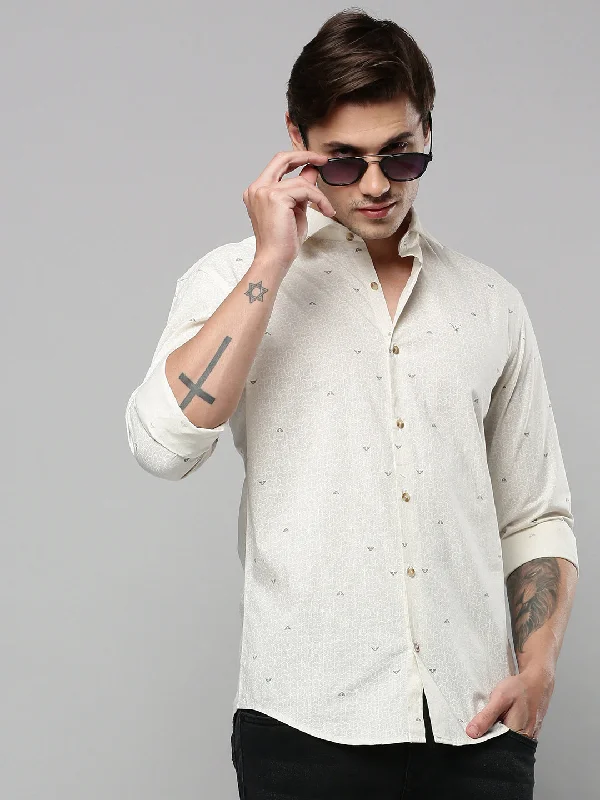 Plus Size Men's Plaid Flannel Casual Shirts in Earth Tones for a Cozy Fall OutfitMen Cream Printed Casual Shirt Plus Size Men's Plaid Flannel Casual Shirts in Earth Tones for a Cozy Fall OutfitMen Cream Printed Casual Shirt