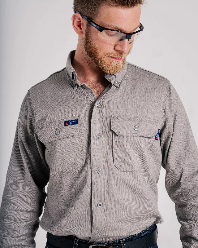 Plus Size Men's Plaid Flannel Casual Shirts in Earth Tones for a Cozy Fall OutfitFR Uniform Shirt | 6oz. 88/12 Blend | Gray