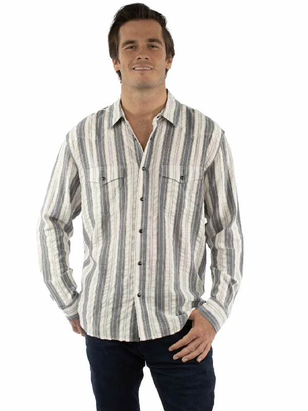 Men's Moisture - Wicking Performance Fabric Casual Shirts for Outdoor ActivitiesScully Mens Western Stripe Seersucker Blue 100% Cotton L/S Shirt