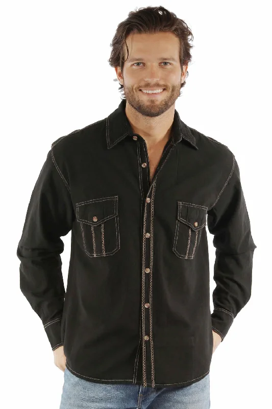 Men's Wrinkle - Resistant Polyester Blend Casual Shirts for Easy Travel and MaintenanceScully Mens Western Contrast Stitching Black 100% Cotton L/S Shirt