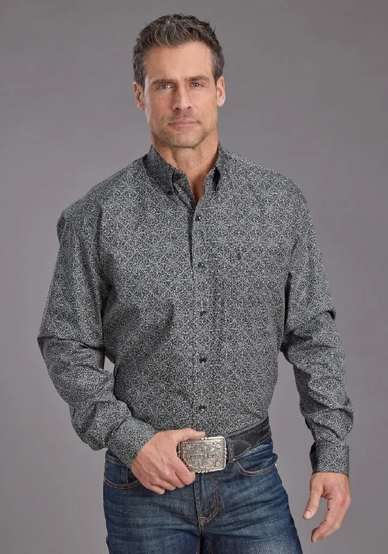Men's Linen Blend Casual Shirts with Roll - Up Sleeves for a Summer Beach LookStetson Mens 2237 Iron Filigree Grey 100% Cotton 1 Pkt L/S Shirt