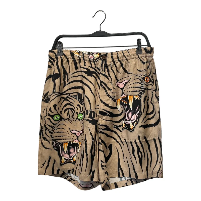 Men's breathable cotton athletic shorts for intense workoutsGUILTY PARTIES/Shorts/M/Rayon/BEG/All Over Print/TIGER FACES