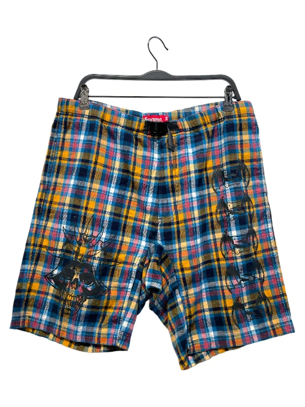 Men's distressed cotton shorts for a bohemian - inspired styleSupreme/Shorts/34/Cotton/ORN/Plaid/SKEL GRAPH