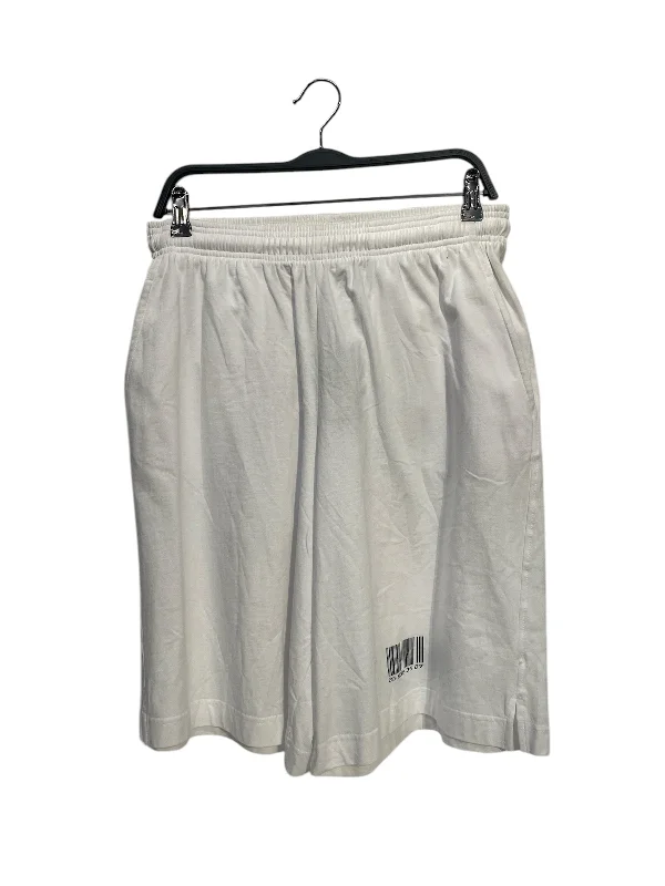 Men's high - waisted swim shorts with UPF protection for beach vacationsVETEMENTS/Shorts/S/Cotton/WHT/Graphic/VTMTS BARCODE SHORTS