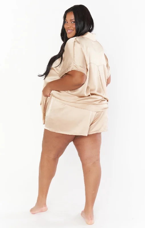Men's flat - front chino shorts for semi - formal summer eventsGlam Time Shorts ~ Champagne Luxe Satin